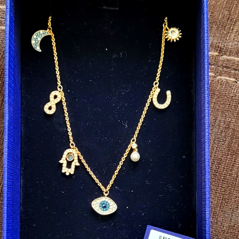 SWAROVSKI Rose Gold-Tone Crystal Protective Charm Bolo Necklace